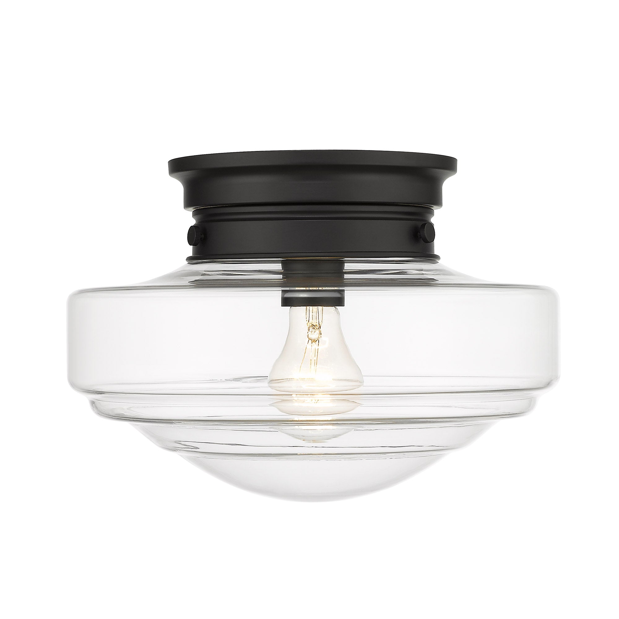 Golden Lighting Ingalls 1-light 12in Semi-Flush Mount in Matte Black and Clear Glass - - Golden Lighting