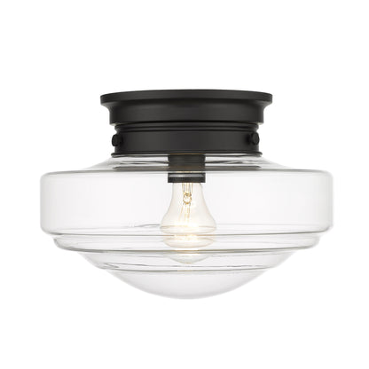 Golden Lighting Ingalls 1-light 12in Semi-Flush Mount in Matte Black and Clear Glass - - Golden Lighting