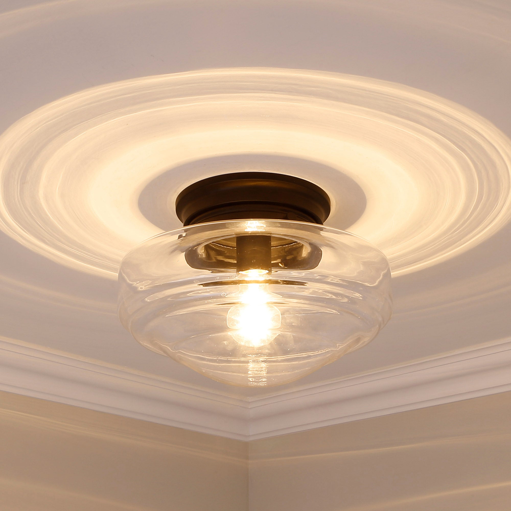 Golden Lighting Ingalls 1-light 12in Semi-Flush Mount in Matte Black and Clear Glass - - Golden Lighting