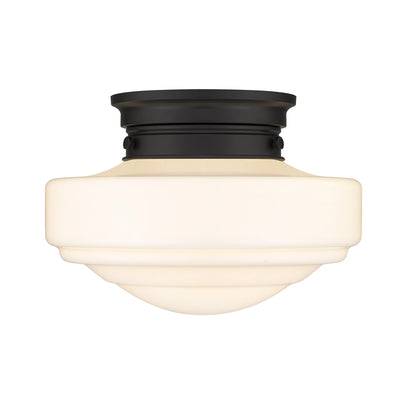 Golden Lighting Ingalls 1-light 12in Semi-Flush Mount in Matte Black and Vintage Milk Glass - - Golden Lighting