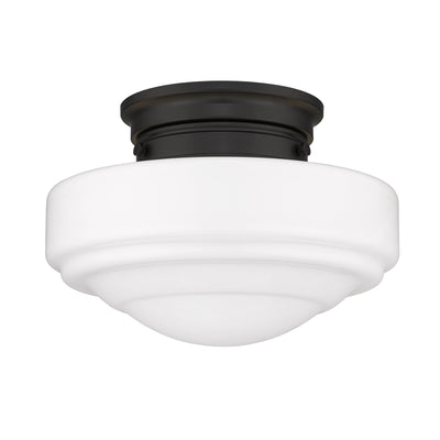 Golden Lighting Ingalls 1-light 12in Semi-Flush Mount in Matte Black and Vintage Milk Glass - - Golden Lighting