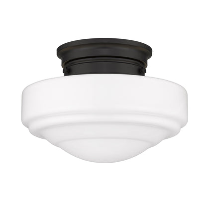 Golden Lighting Ingalls 1-light 12in Semi-Flush Mount in Matte Black and Vintage Milk Glass - - Golden Lighting