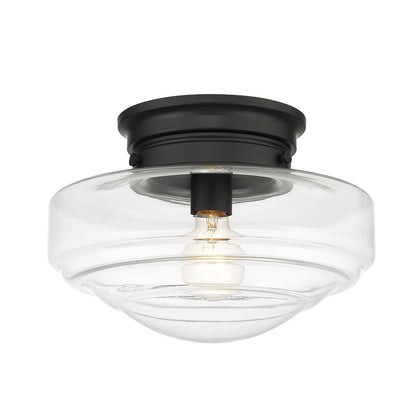 Golden Lighting Ingalls 1-light 12in Semi-Flush Mount in Matte Black and Clear Glass - - Golden Lighting