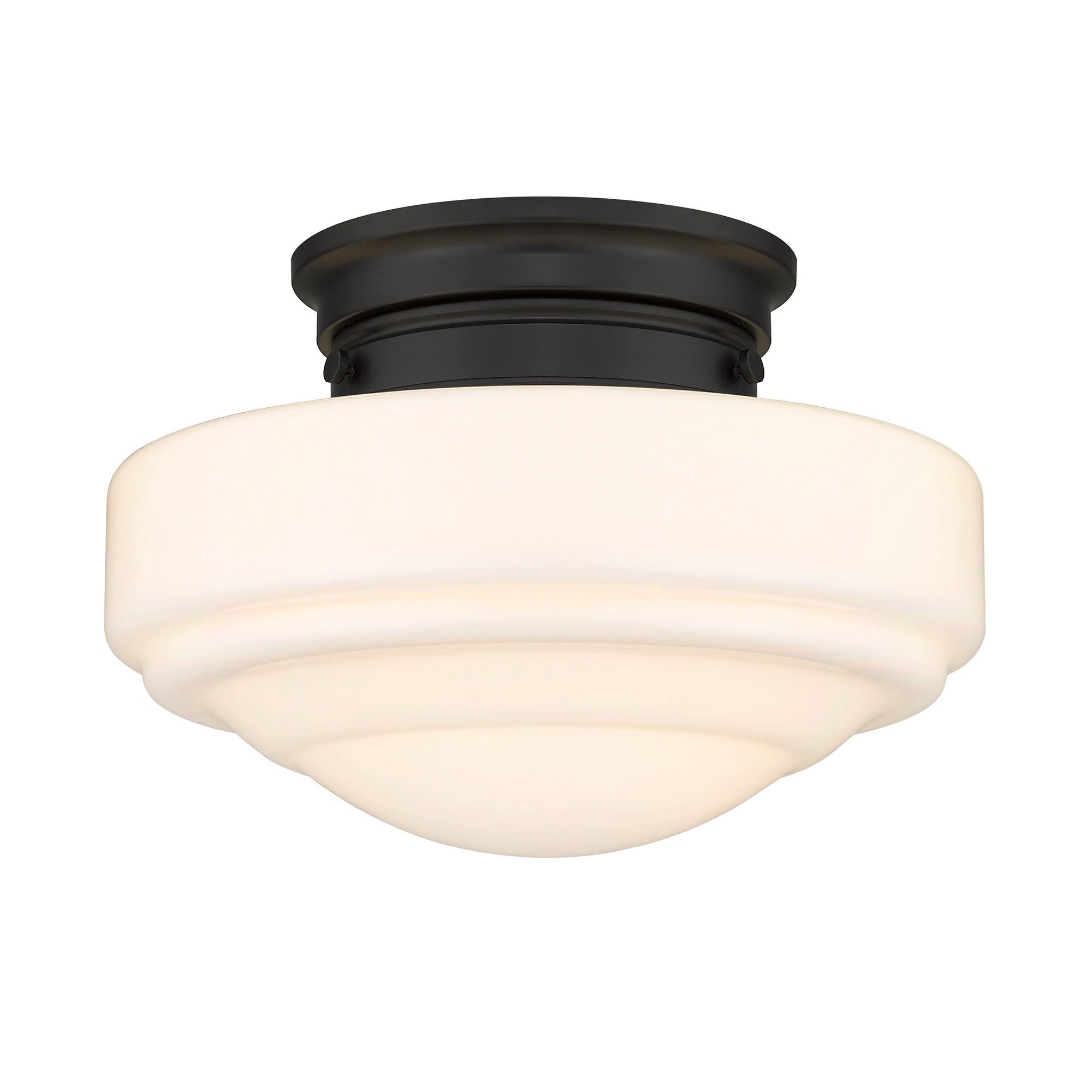 Golden Lighting Ingalls 1-light 12in Semi-Flush Mount in Matte Black and Vintage Milk Glass