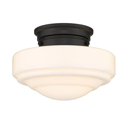 Golden Lighting Ingalls 1-light 12in Semi-Flush Mount in Matte Black and Vintage Milk Glass