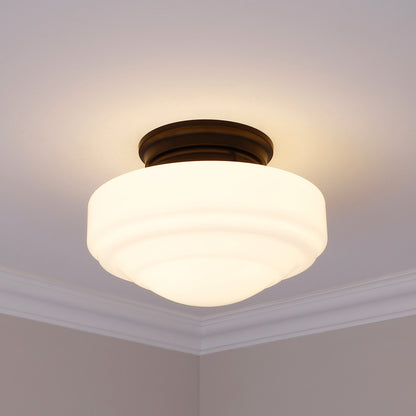 Golden Lighting Ingalls 1-light 12in Semi-Flush Mount in Matte Black and Vintage Milk Glass