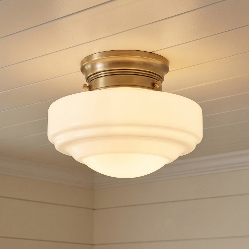 Ingalls 1-light 12in Semi-Flush Mount in Modern Brass and Vintage Milk Glass, alternate view - Golden Lighting