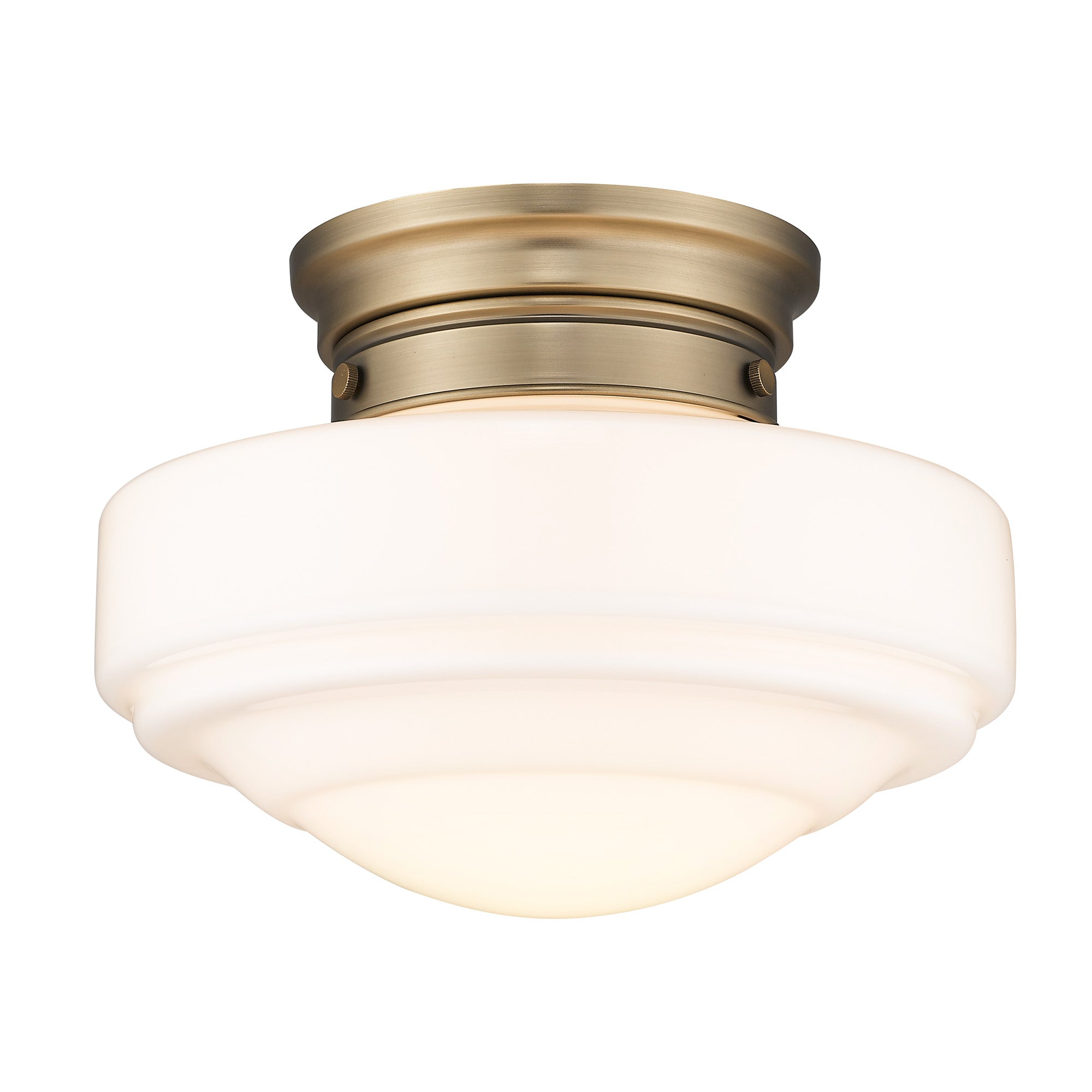 Ingalls Semi-Flush in Modern Brass and Vintage Milk Glass Shade - - Golden Lighting