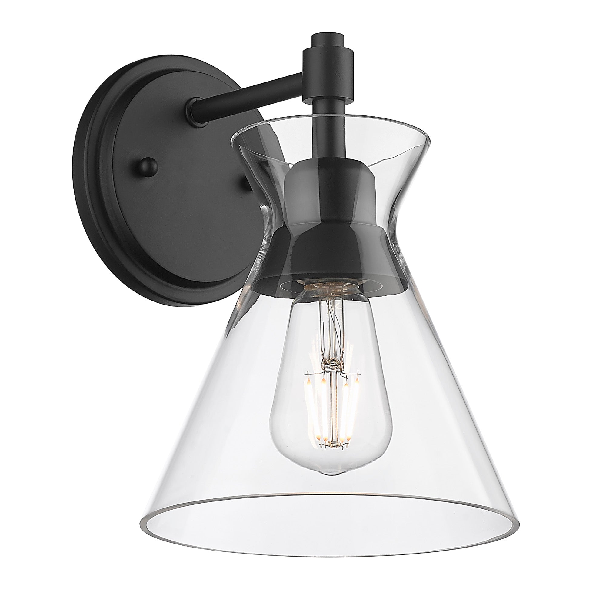 Malta 1 Light Wall Sconce in Matte Black with Clear Glass Shade - - Golden Lighting