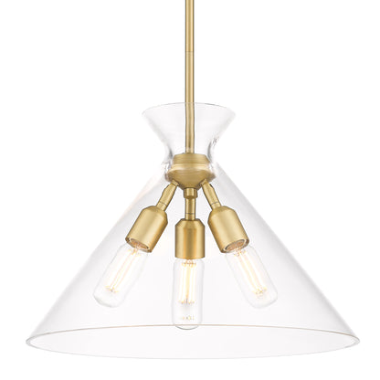 Malta 3 Light Pendant in Brushed Champagne Bronze with Clear Glass Shade - - Golden Lighting