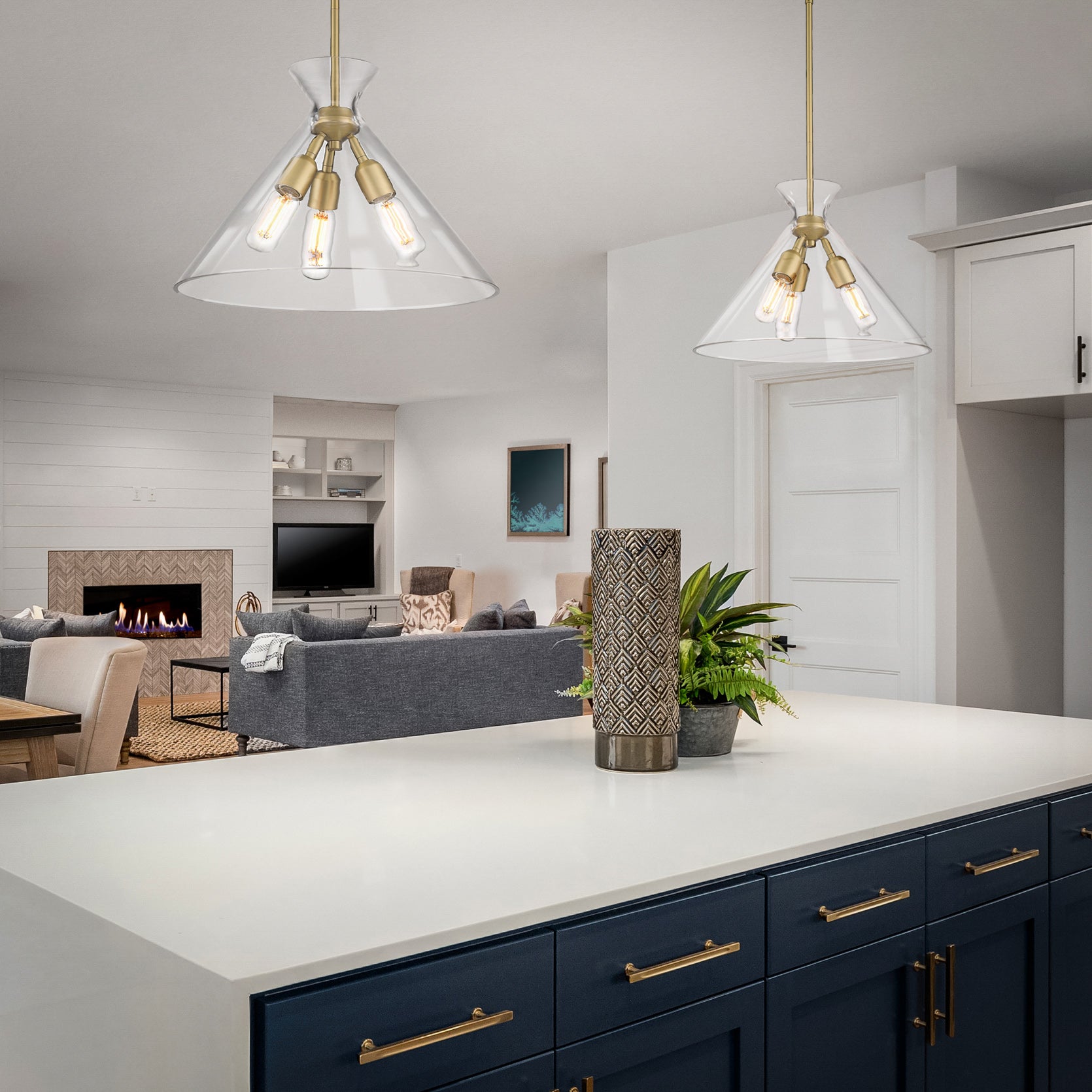 Malta 3 Light Pendant in Brushed Champagne Bronze with Clear Glass Shade - Default Title - Golden Lighting