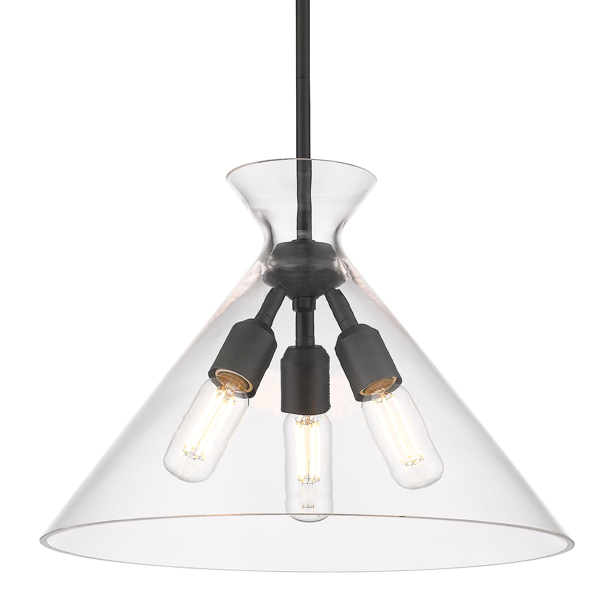 Malta 3 Light Pendant in Matte Black & Clear Glass - - Golden Lighting