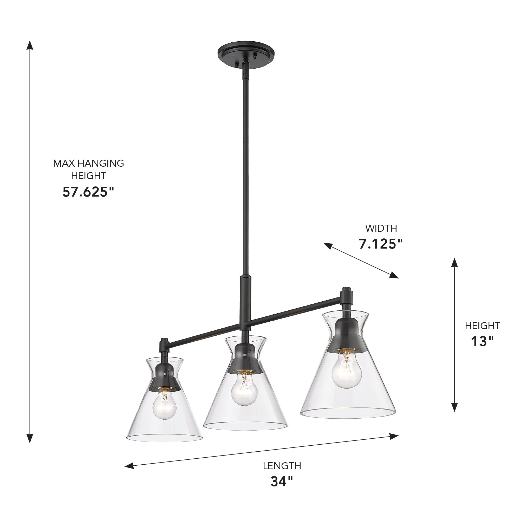 Golden Lighting Malta 3-light Island Light in Matte Black - - Golden Lighting