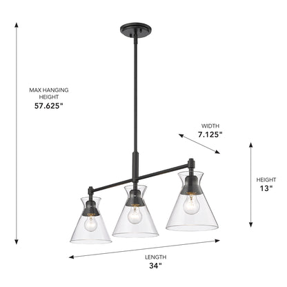 Golden Lighting Malta 3-light Island Light in Matte Black - - Golden Lighting
