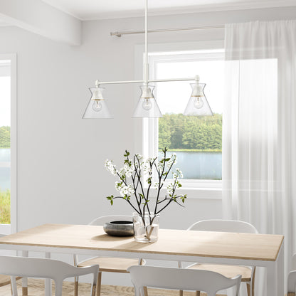 Malta WHT Linear Pendant in Matte White with Clear Glass Shade - Incandescent,Type A / 3 x 60W(M) / 34"L x 7.125"W x 13"H - Golden Lighting