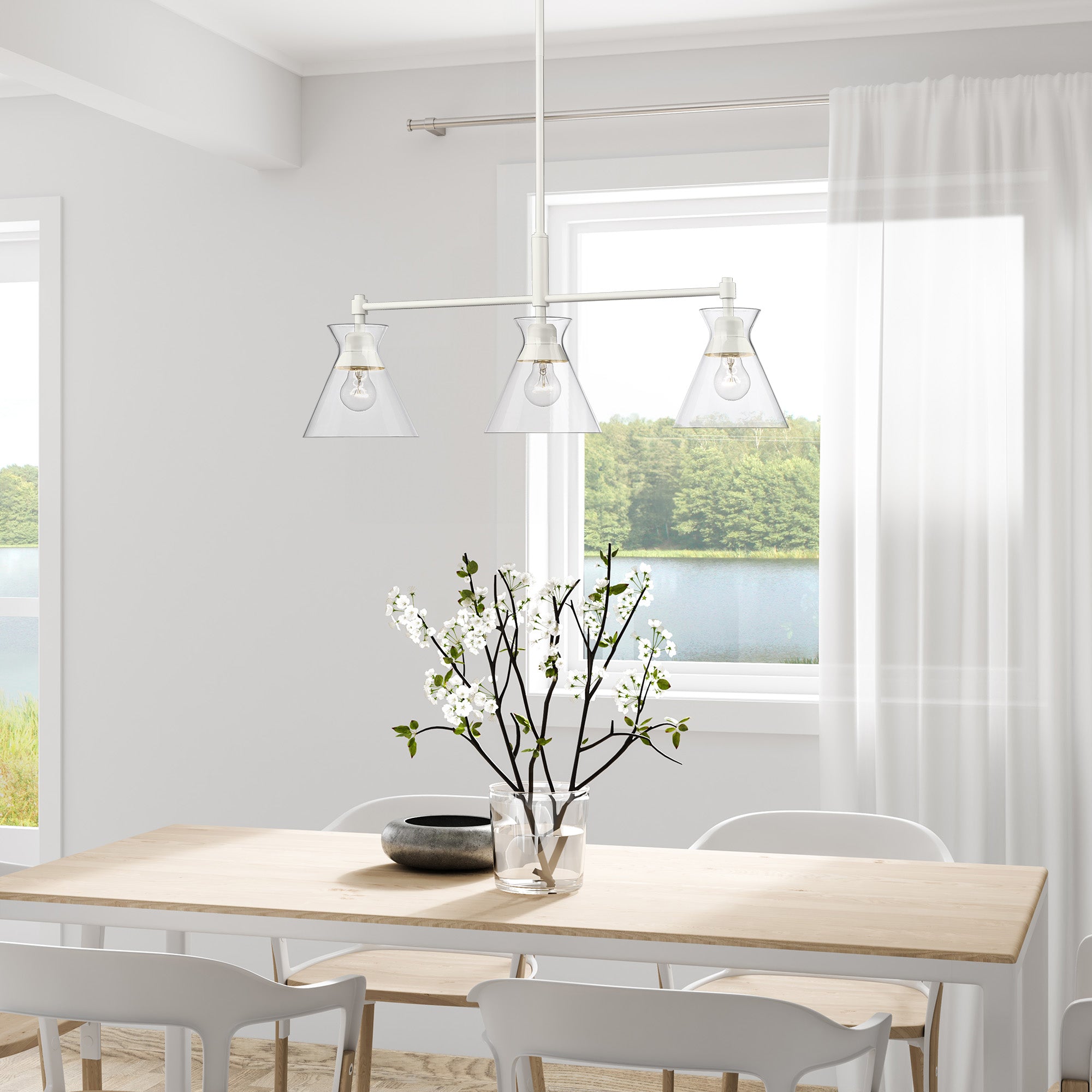 Malta WHT Linear Pendant in Matte White with Clear Glass Shade - Default Title - Golden Lighting