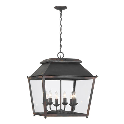Abingdon 6 Light Pendant in Antique Black Iron with Clear Glass - - Golden Lighting
