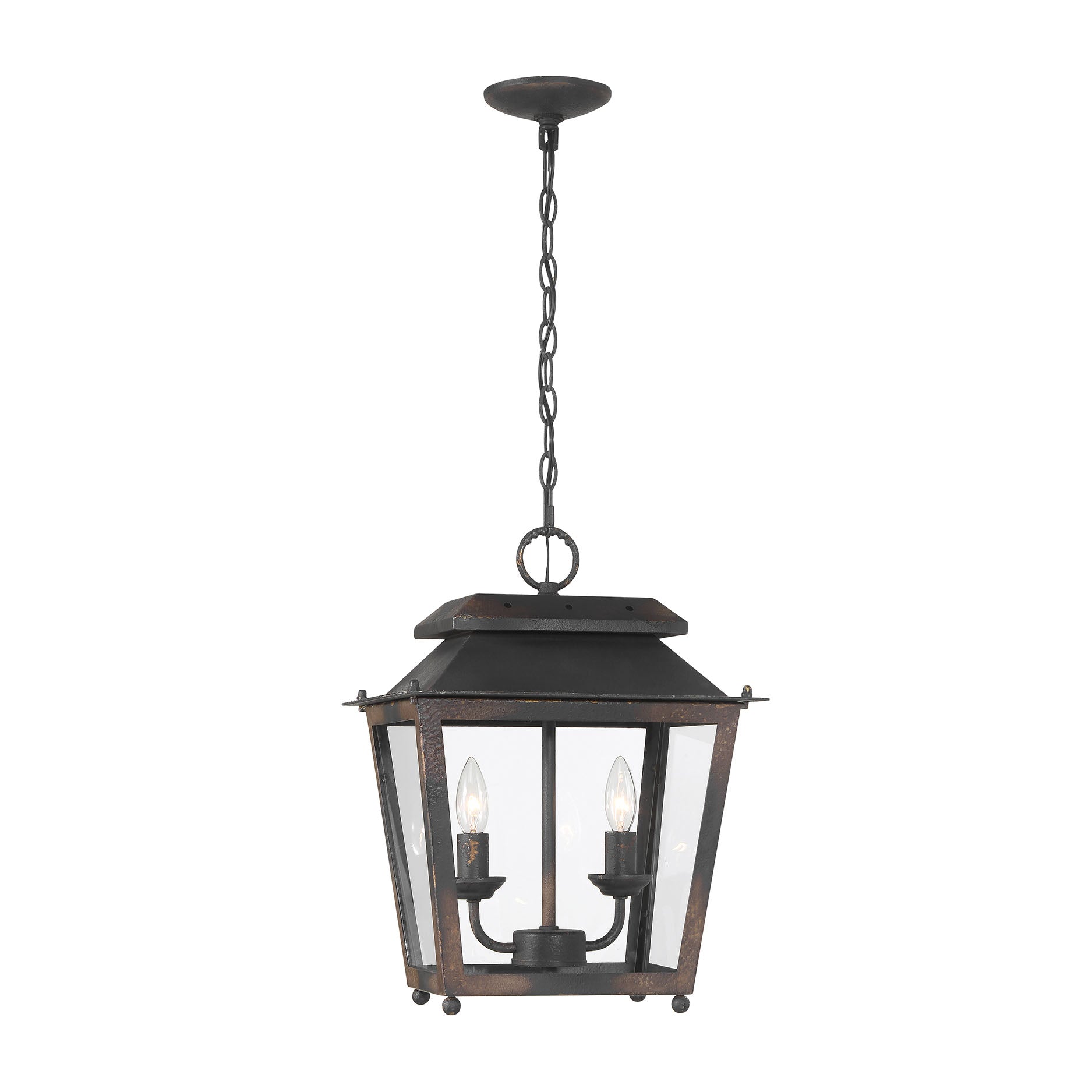 Abingdon 2 Light Mini Pendant in Antique Black Iron with Clear Glass - - Golden Lighting