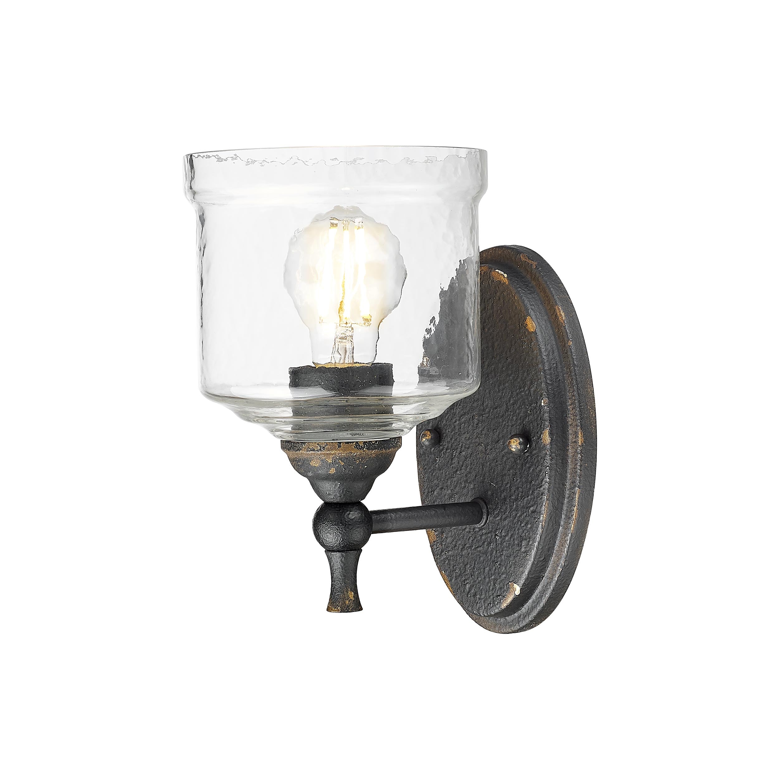 Keating 1 Light Wall Sconce in Antique Black Iron with Hammered Water Glass Shade - Default Title - Golden Lighting