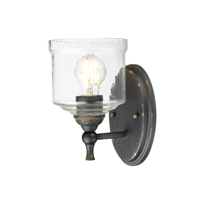 Keating 1 Light Wall Sconce in Antique Black Iron with Hammered Water Glass Shade - Default Title - Golden Lighting