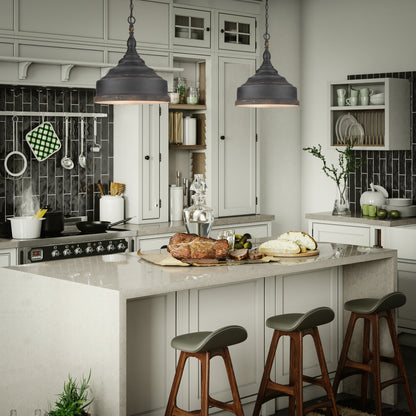 Keating 3 Light Pendant in Antique Black Iron - Default Title - Golden Lighting