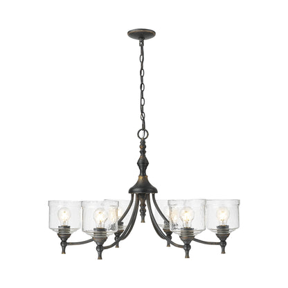 Keating 6 Light Chandelier in Antique Black Iron with Hammered Water Glass Shade - - Golden Lighting