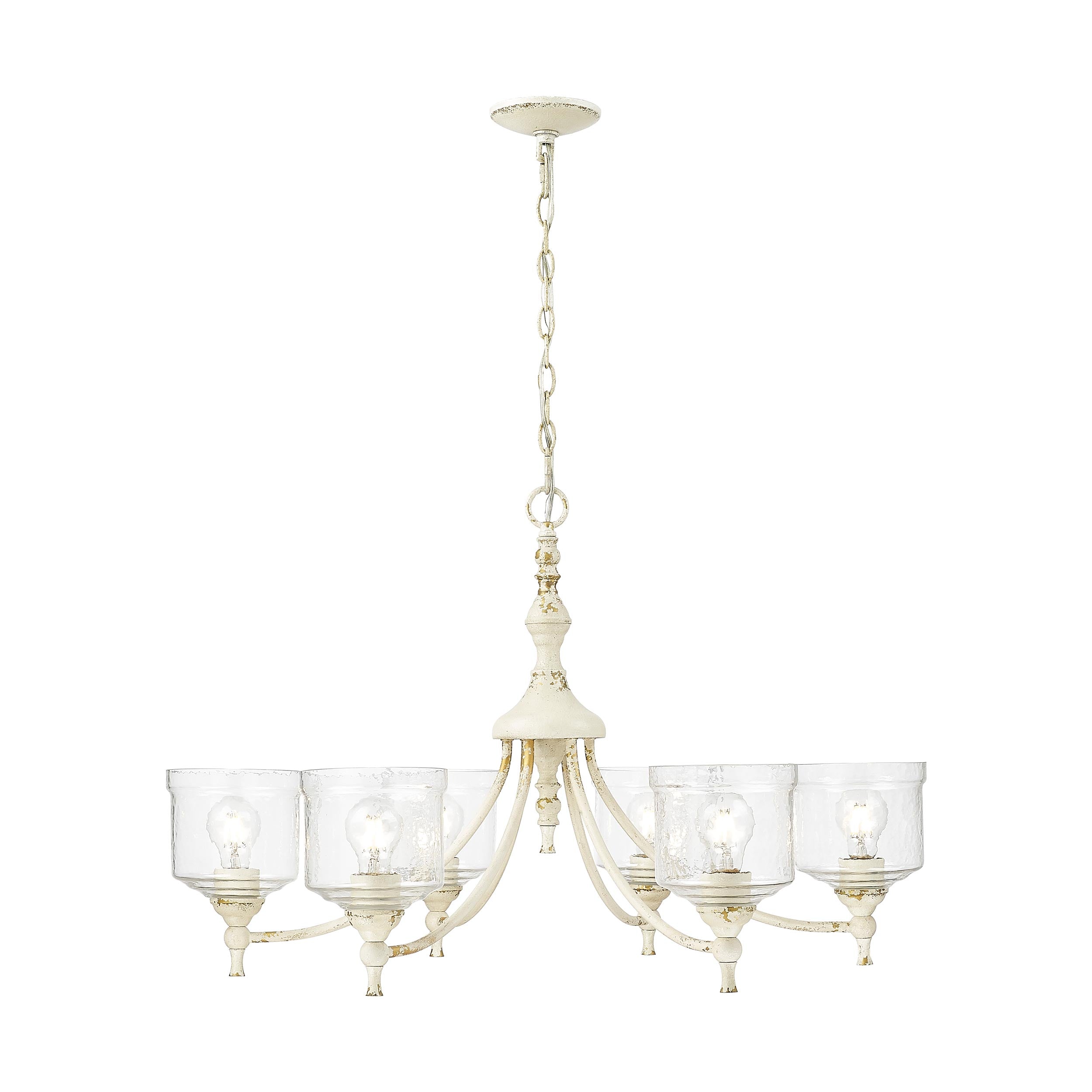 Keating 6 Light Chandelier in Antique Ivory with Hammered Water Glass Shade - - Golden Lighting