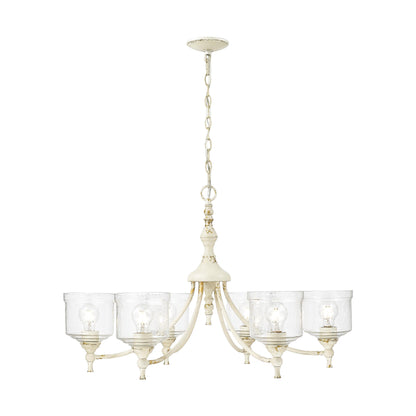 Keating 6 Light Chandelier in Antique Ivory with Hammered Water Glass Shade - - Golden Lighting