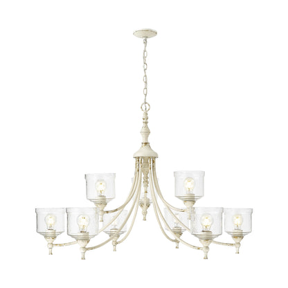 Keating 9 Light Chandelier in Antique Ivory with Hammered Water Glass Shade - - Golden Lighting