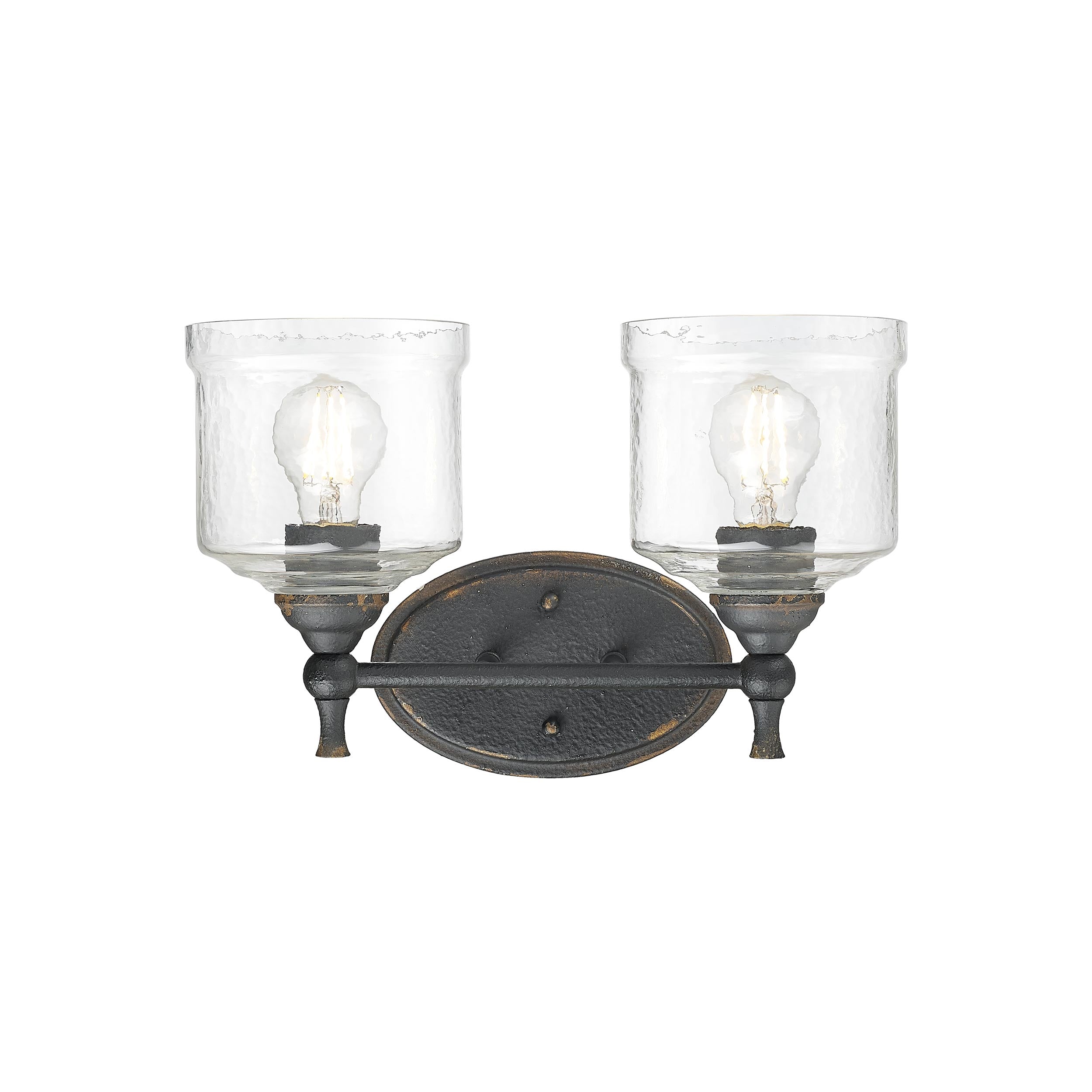 Keating 2 Light Bath Vanity in Antique Black Iron with Hammered Water Glass Shade - - Golden Lighting