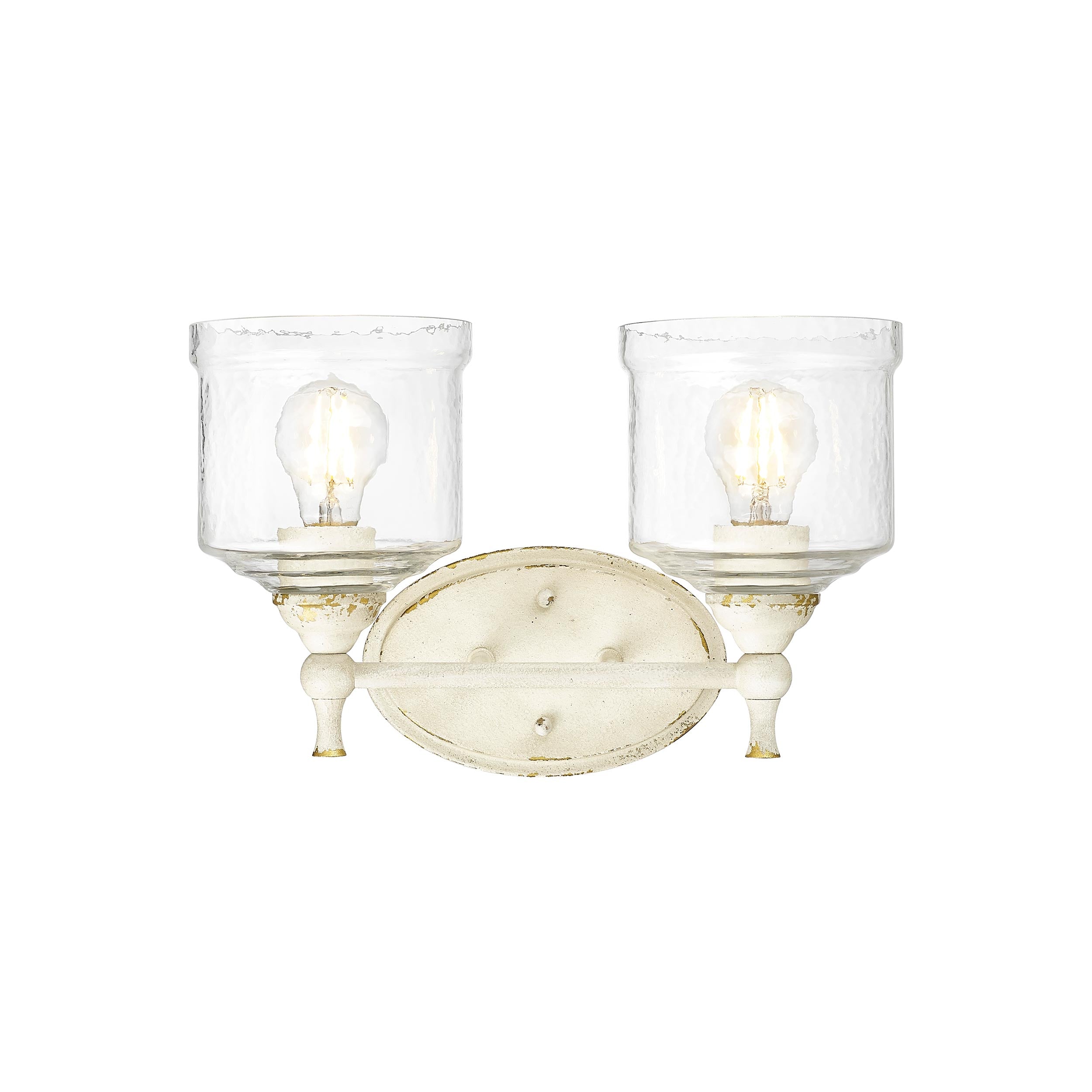 Keating 2 Light Bath Vanity in Antique Ivory with Hammered Water Glass Shade - - Golden Lighting