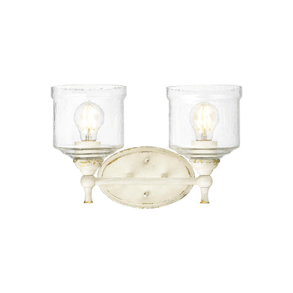 Keating 2 Light Bath Vanity in Antique Ivory with Hammered Water Glass Shade - - Golden Lighting