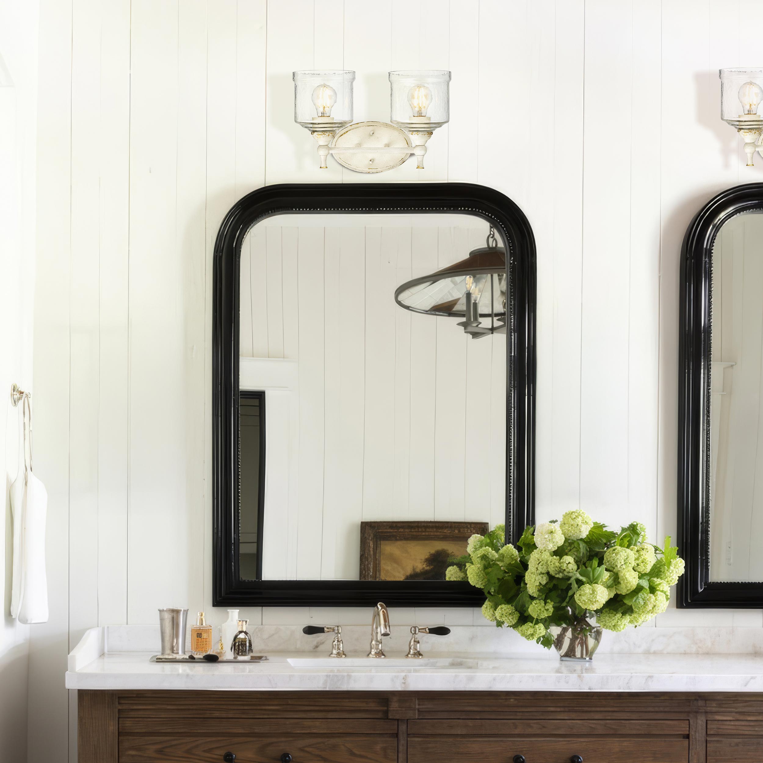 Keating 2 Light Bath Vanity in Antique Ivory with Hammered Water Glass Shade - Default Title - Golden Lighting