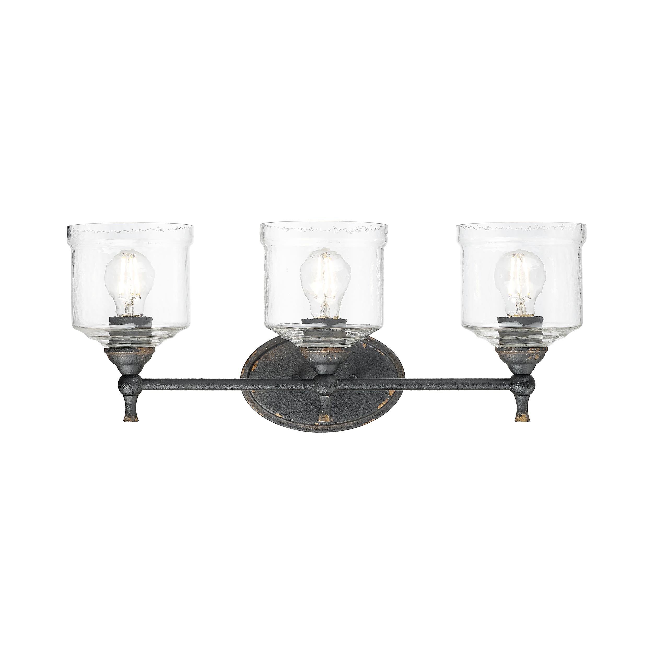 Keating 3 Light Bath Vanity in Antique Black Iron with Hammered Water Glass Shade - - Golden Lighting