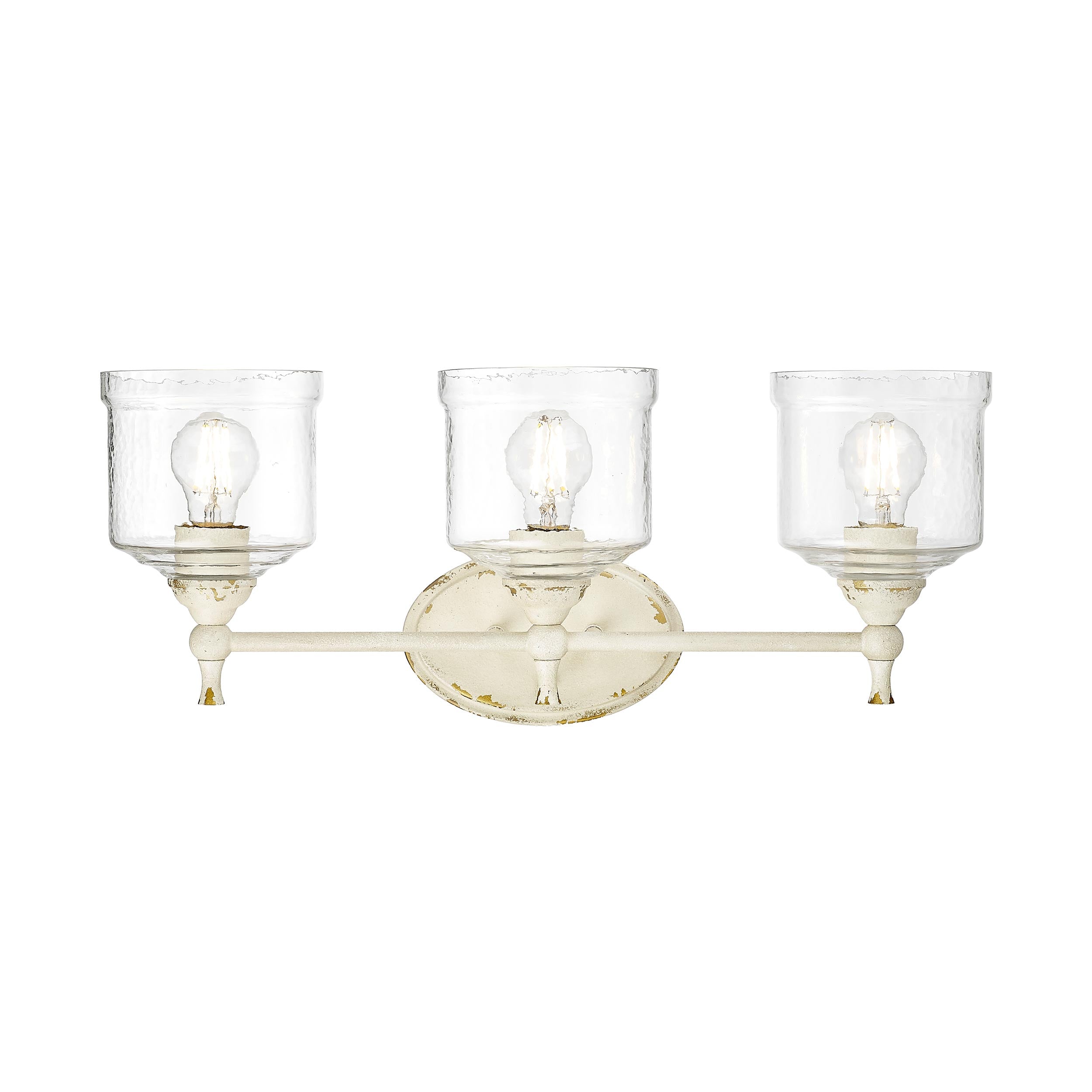 Keating 3 Light Bath Vanity in Antique Ivory with Hammered Water Glass Shade - - Golden Lighting