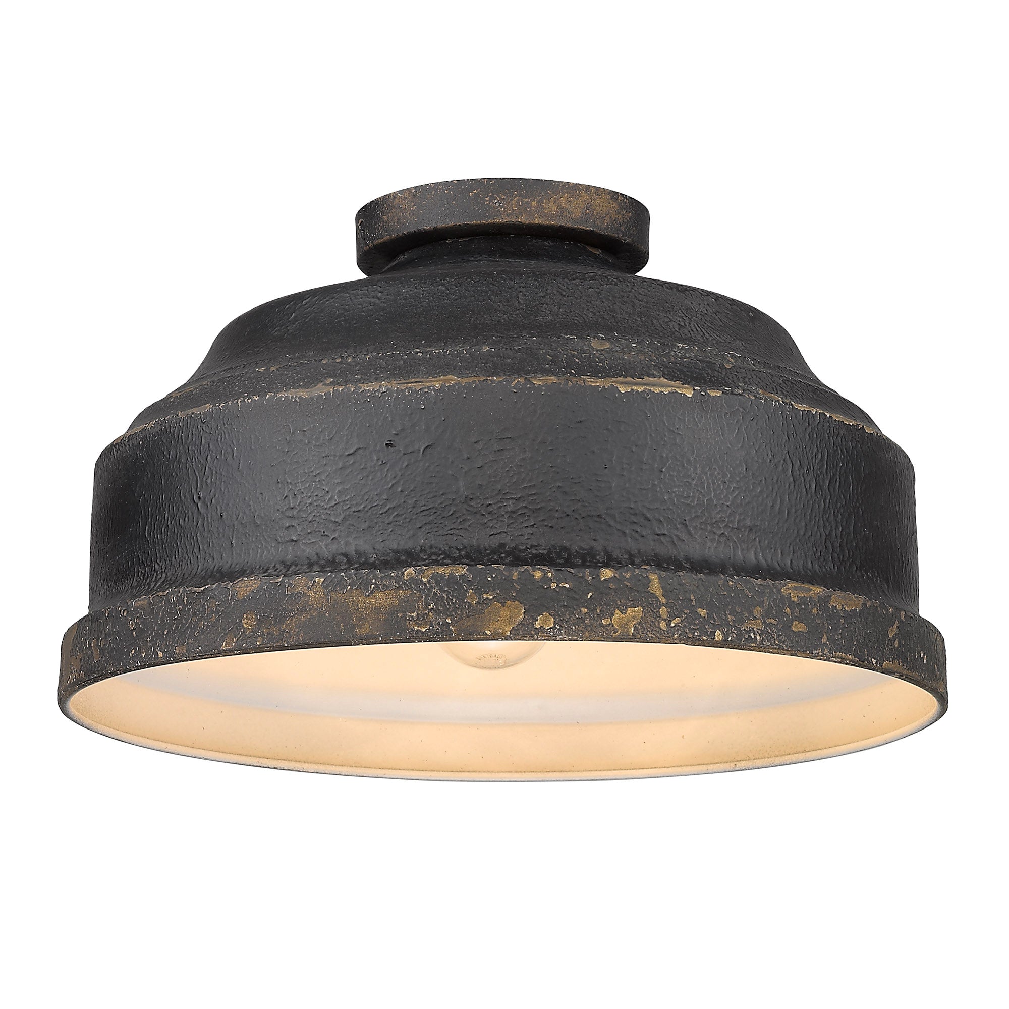 Golden Lighting Keating 3-light Flush Mount in Antique Black Iron