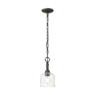 Golden Lighting Keating 1-light Pendant in Antique Black Iron and Hammered Water Glass - - Golden Lighting