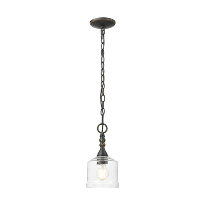 Golden Lighting Keating 1-light Pendant in Antique Black Iron and Hammered Water Glass - - Golden Lighting