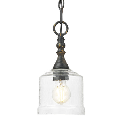 Golden Lighting Keating 1-light Pendant in Antique Black Iron and Hammered Water Glass - Default Title - Golden Lighting
