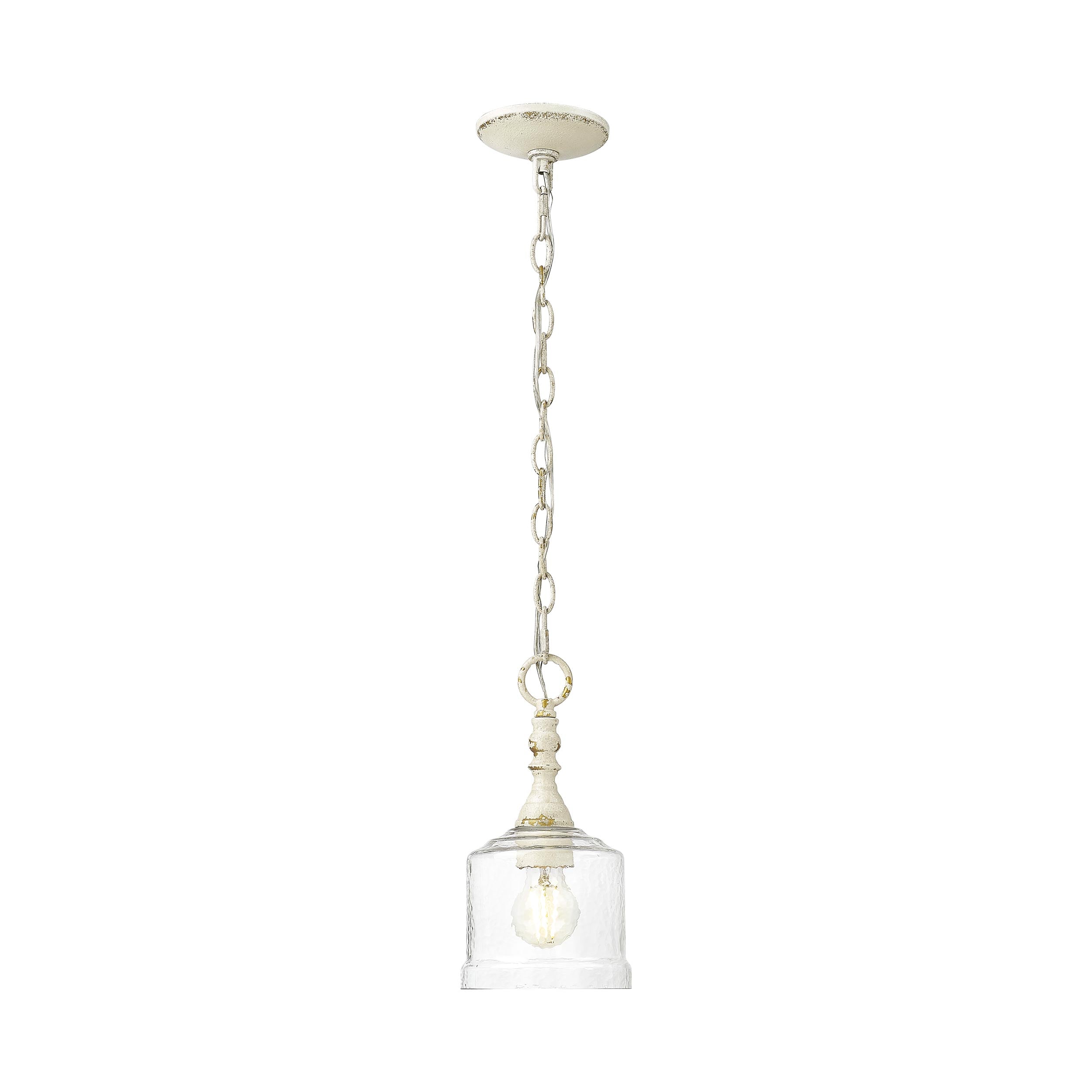 Keating Mini Pendant in Antique Black Iron with Hammered Water Glass Shade - - Golden Lighting