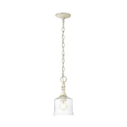 Keating Mini Pendant in Antique Black Iron with Hammered Water Glass Shade - - Golden Lighting