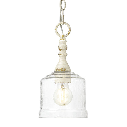 Golden Lighting Keating 1-light Pendant in Antique Ivory and Hammered Water Glass