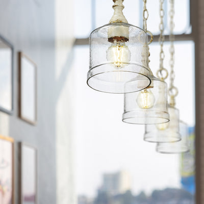 Golden Lighting Keating 1-light Pendant in Antique Ivory and Hammered Water Glass - - Golden Lighting