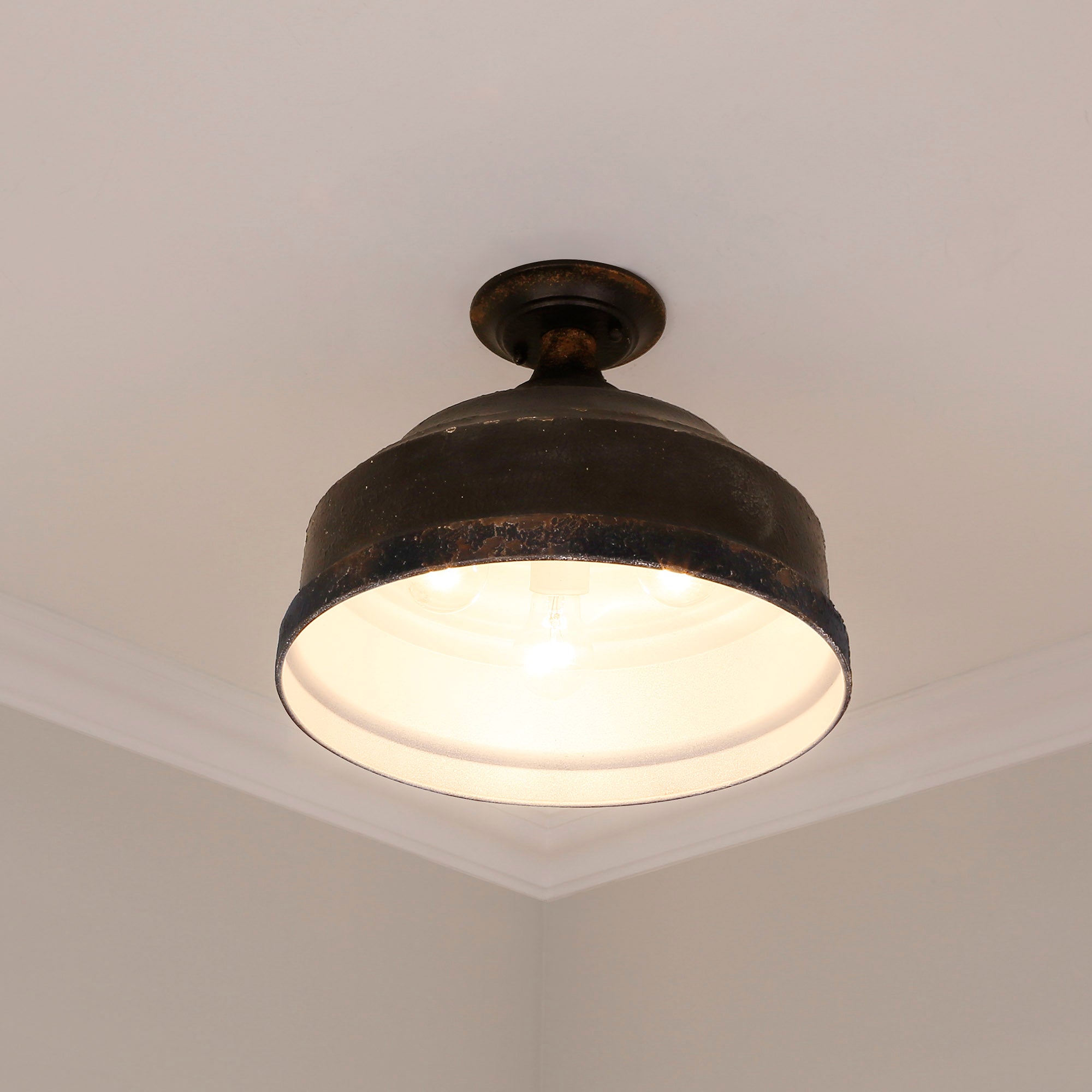 Golden Lighting Keating 3-light Semi-Flush Mount in Antique Black Iron - - Golden Lighting