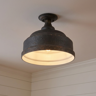 Keating 3-light Semi-Flush Mount in Antique Black Iron, alternate view - Golden Lighting