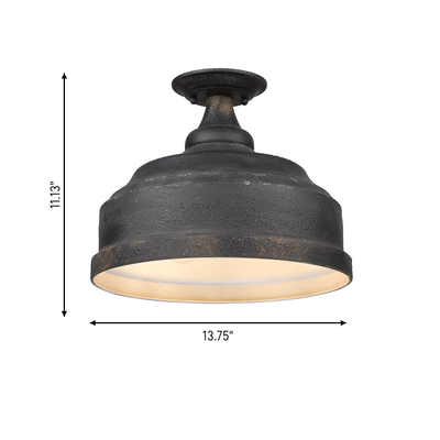 Keating 3-light Semi-Flush Mount in Antique Black Iron, dimensions diagram - Golden Lighting