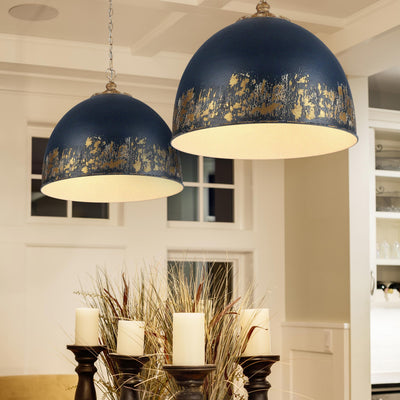 Golden Lighting Alison 5-light Pendant in Vintage Gold and Antique Matte Navy shade - Default Title - Golden Lighting