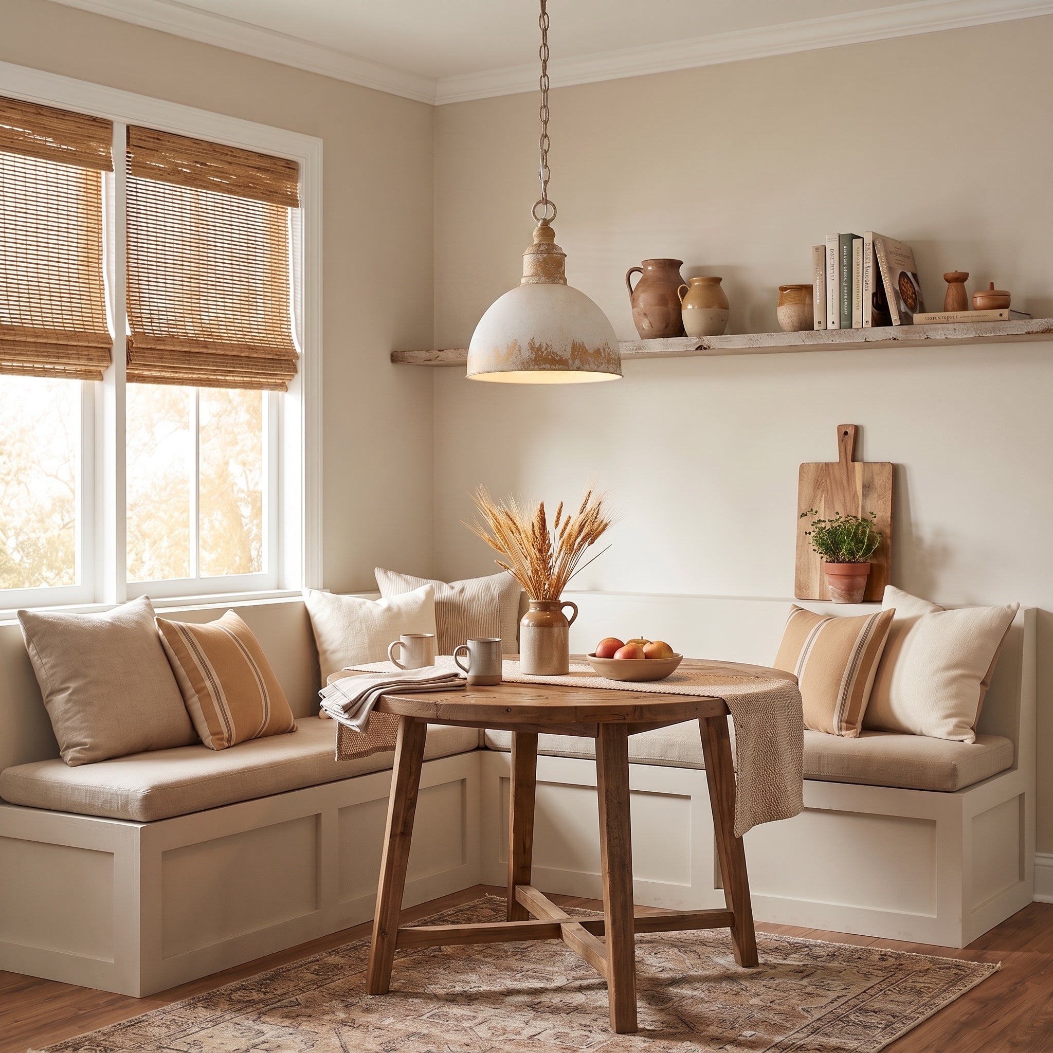 Alison 1-light Pendant in Vintage Gold and Antique Ivory shade, AI-visualized room scene - Golden Lighting