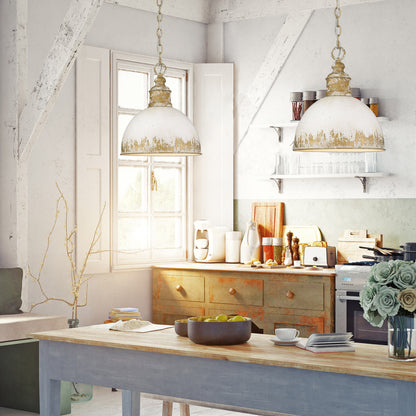 Alison Medium Pendant in Vintage Gold with Antique Ivory Shade - Default Title - Golden Lighting