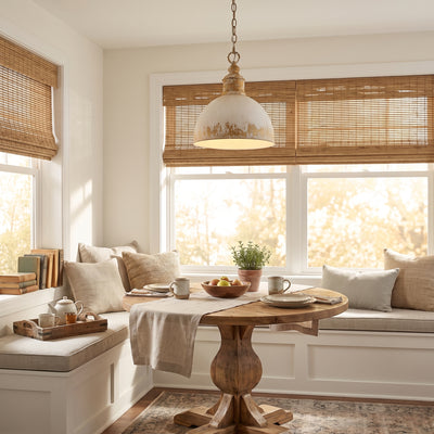 Alison 1-light Pendant in Vintage Gold, AI-visualized breakfast nook scene - Golden Lighting